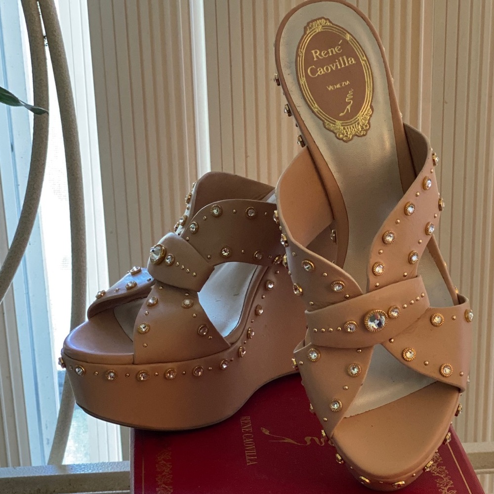 Studded Platform Wedge Slide Sandals